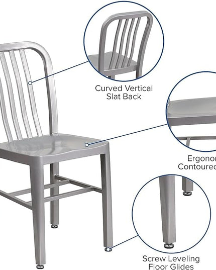 Flash Furniture Commercial Grade Silver Metal Indoor-Outdoor Chair - LeafyLoom