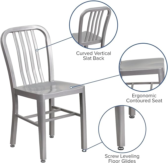 Flash Furniture Commercial Grade Silver Metal Indoor-Outdoor Chair - LeafyLoom