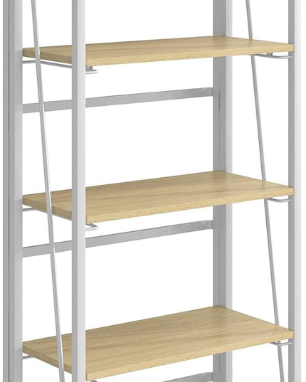 4NM No-Assembly Folding Bookshelf Storage Shelves 5 Tiers Vintage Bookcase Standing Racks Study Organizer Home Office (Natural and White) - LeafyLoom
