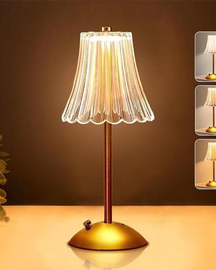 Cordless Metal Desk Lamp, Touch Sensor Control LED Table Lamp,3 Color Stepless Dimmable Battery Powered Lamp,Night Light for Kids Nursery,Bedroom/Desk/Cafe (Light Gold) - LeafyLoom