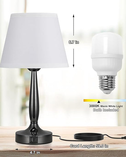 Kakanuo Touch Bedside Lamp for Bedroom with USB C Port, Small Touch Table Lamp with 2 USB Charging Ports, 3 Way Dimmable Nightstand Lamp for Living Room and Office - White (LED Bulb Included) - LeafyLoom