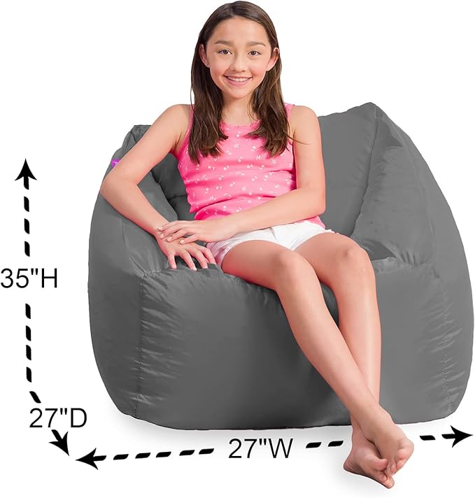 Posh Creations Structured Comfy Bean Bag Chair for Gaming, Reading, and Watching TV, Coronado Chair, Microsuede - Charcoal Gray - LeafyLoom