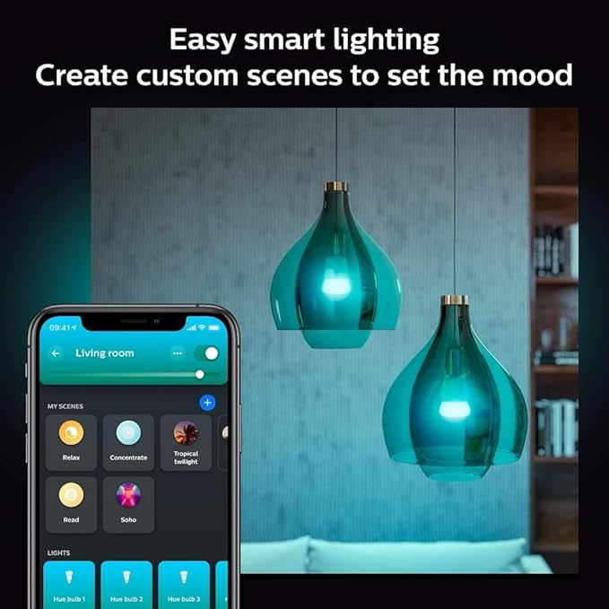 Philips Hue A19 LED Smart Light Bulbs - Flicker-Free 75w Light Bulbs - Control with Hue App - Compatible with Alexa, Google Assistant, and Apple HomeKit - E26 Base - 2 Pack PhilipsHue