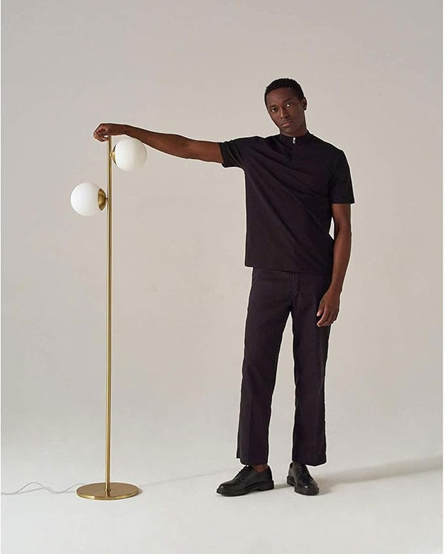 Brightech Sphere Floor Lamp for Living Room, Mid-Century Modern 2 Globe Pole Light for Bedroom, Bright LED Standing Lamps for Offices, Contemporary Living Room Décor – Gold/Antique Brass - LeafyLoom