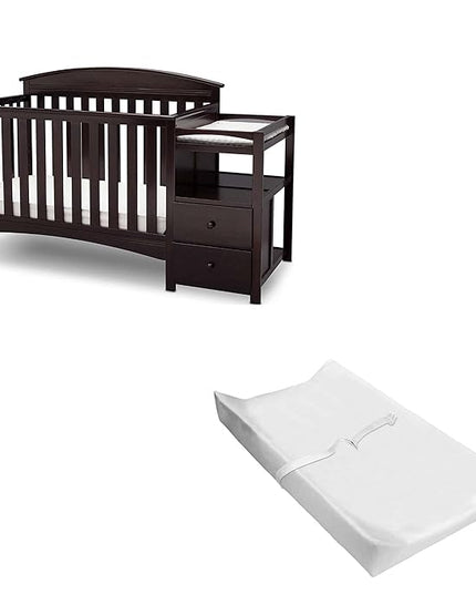 Delta Children Abby Convertible Crib 'N' Changer + Changing Pad and Cover [Bundle], Dark Chocolate - LeafyLoom
