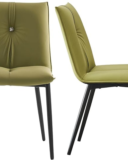 YOUTASTE Dining Chairs Set of 2 Mid Century Modern Upholstered Leather Kitchen Chairs Soft Padded Side Chairs Dinner Chairs with Metal Legs for Living Room Bedroom, Avocado Green - LeafyLoom