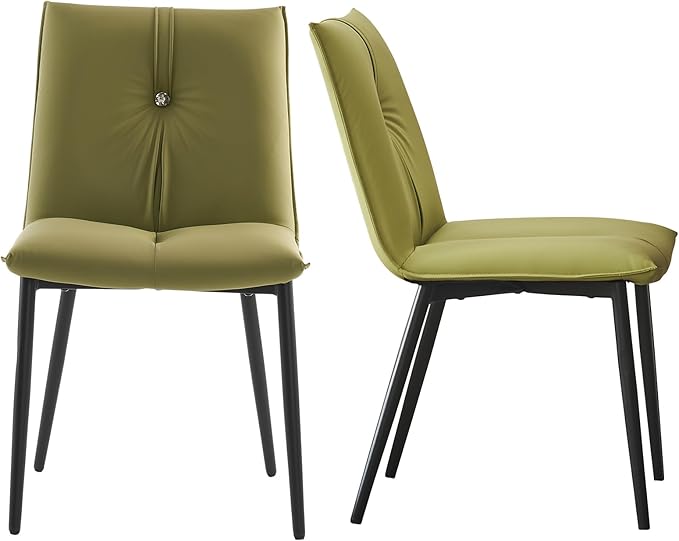 YOUTASTE Dining Chairs Set of 2 Mid Century Modern Upholstered Leather Kitchen Chairs Soft Padded Side Chairs Dinner Chairs with Metal Legs for Living Room Bedroom, Avocado Green - LeafyLoom