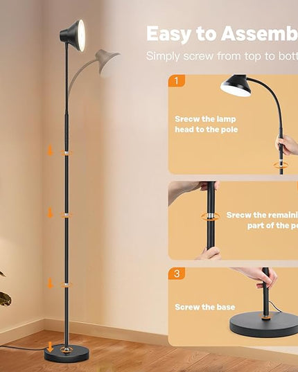 Bright Floor Lamp Dimmable Arc, Modern Floor Lamp for Living Room,Remote & Touch Control,Adjustable Gooseneck,15 W LED Bulb Included - LeafyLoom