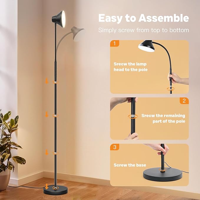 Bright Floor Lamp Dimmable Arc, Modern Floor Lamp for Living Room,Remote & Touch Control,Adjustable Gooseneck,15 W LED Bulb Included - LeafyLoom