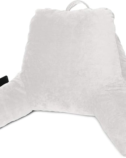 Clara Clark Reading Pillow, Standard Back Pillow for Sitting Up in Bed, Memory Foam Back Support Pillow, Reading Pillows for Sitting in Bed, White Sit Up Pillow for Bed Chair Arm Pillow with Pockets - LeafyLoom