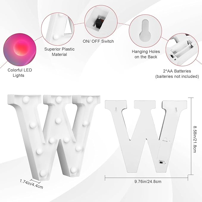Colorful Letter LED Lights, 16 Colors Changing LED Marquee Letter Lights, Dimmable Night Lights for Wedding, Birthday, Holiday, Party, Bar, Christmas Decoration,Dorm Room Decor Multicolor W - LeafyLoom