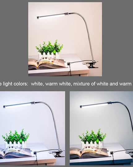 Meichoon Desk Lamp with Clamp Flexible Metal Hose Desktop Clip-On LED Illuminating Light Eye-Caring Table Lamp for Bedroom Bedside Office Study Work Reading Embroidery UK10 White - LeafyLoom