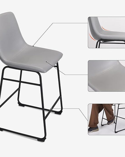 Bar Stools Set of 2, 26 Inches Bar Stool with Back, Carbon Fiber Bar Chair with Metal Legs (Light Grey) - LeafyLoom