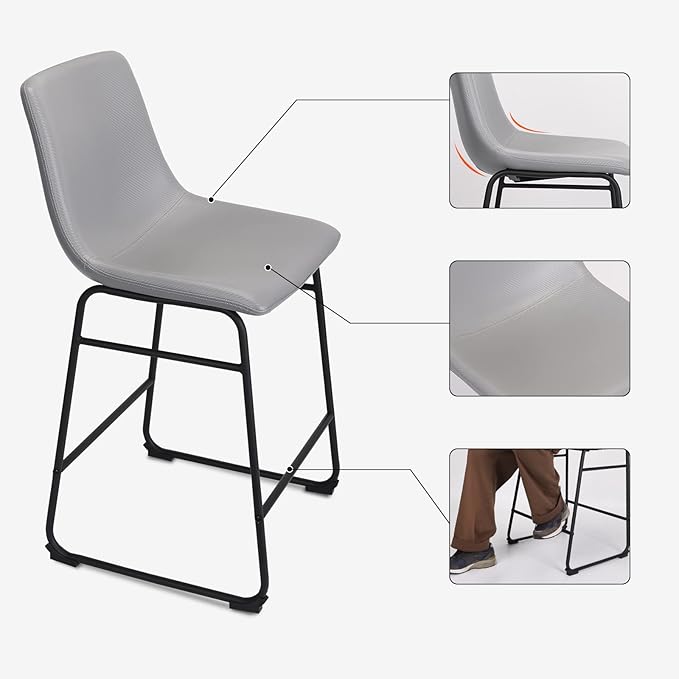 Bar Stools Set of 2, 26 Inches Bar Stool with Back, Carbon Fiber Bar Chair with Metal Legs (Light Grey) - LeafyLoom