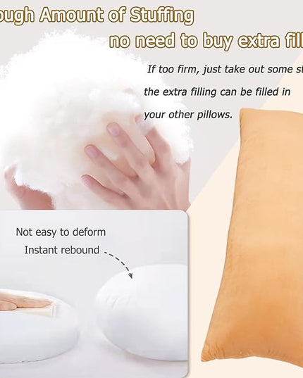 Body Pillows for Adults, Long Pillow for Bed, Firm Large Body Pillow with Velvet Cover for Side Sleeper, 20x54 Inches (Brown) - LeafyLoom