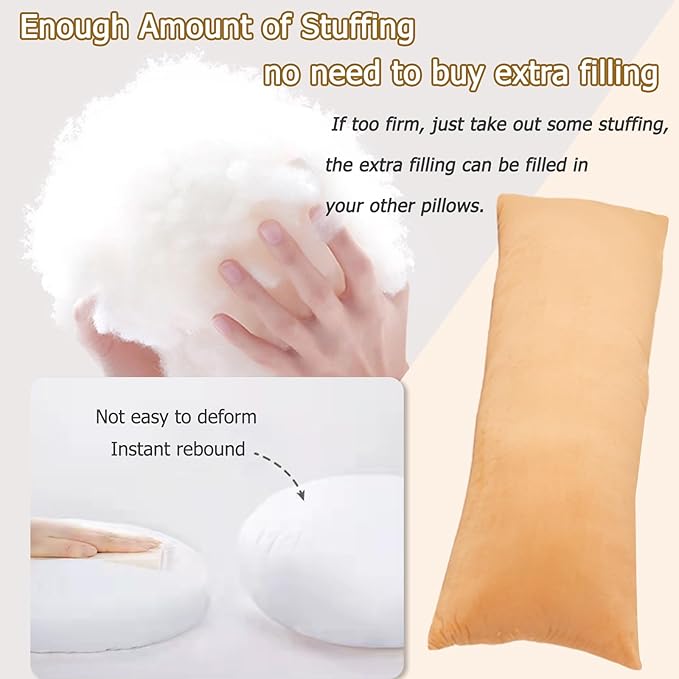 Body Pillows for Adults, Long Pillow for Bed, Firm Large Body Pillow with Velvet Cover for Side Sleeper, 20x54 Inches (Brown) - LeafyLoom