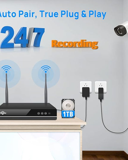 【Wireless Pro,Plug & Play】 Hiseeu 2.5K 5MP WiFi Security Camera System Outdoor,Expandable 16CH 8MP NVR, 1TB HDD,Spotlight,2 Way Audio, IP66 Waterproof, Motion Alert, DC Power Plug-in, 24/7 Recording Hiseeu