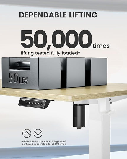 ErGear Height Adjustable Electric Standing Desk, 44 x 24 Inches Small Sit Stand up Desk, Memory Computer Home Office Desk (Natural) - LeafyLoom