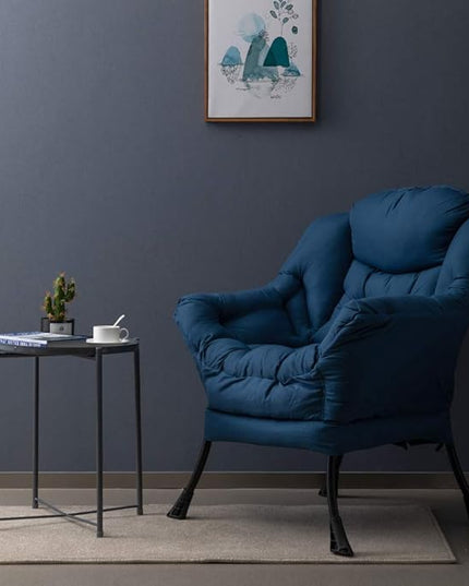 HollyHOME Modern Fabric Large Lazy Chair, Accent Oversized Comfy Reading Chair, Thick Padded Cozy Lounge Chair with Armrest, Steel Frame Leisure Sofa Chair for Living Room, Bedroom, Dorm, Navy Blue - LeafyLoom