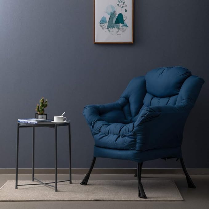 HollyHOME Modern Fabric Large Lazy Chair, Accent Oversized Comfy Reading Chair, Thick Padded Cozy Lounge Chair with Armrest, Steel Frame Leisure Sofa Chair for Living Room, Bedroom, Dorm, Navy Blue - LeafyLoom