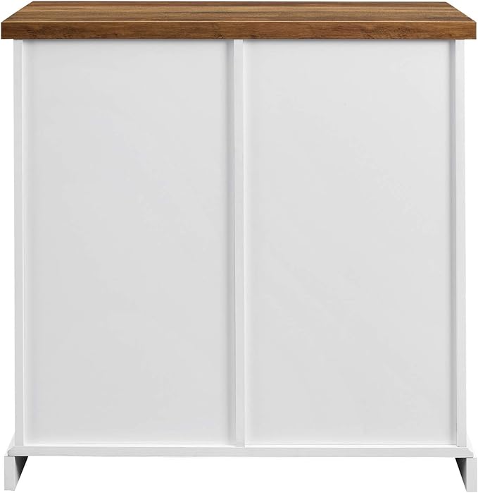 Walker Edison Willa Modern Farmhouse Sliding Single Slat Door Storage Console, 32 Inch, White and Rustic Oak - LeafyLoom