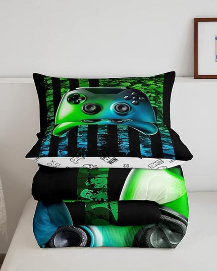 Gamer Comforter Set King Kids Boys Teens USA Flag Stars Down Comforter Gaming Comforter Gamer Room Decor Camo Video Game Bedding Set, Gamepad Console Duvet, Youth Young Man Quilt, Grunge Style - LeafyLoom