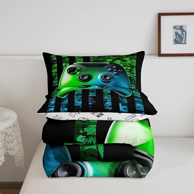 Gamer Comforter Set King Kids Boys Teens USA Flag Stars Down Comforter Gaming Comforter Gamer Room Decor Camo Video Game Bedding Set, Gamepad Console Duvet, Youth Young Man Quilt, Grunge Style - LeafyLoom