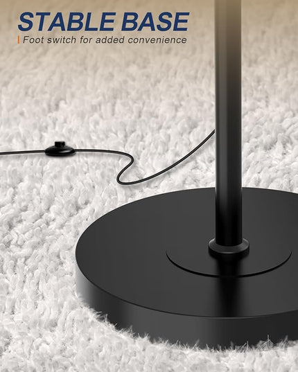 Floor Lamp for Living Room, Modern Standing Floor Lamp with E26 Socket, LED Corner Floor Lamp 68 Inches Tall for Office, Bedroom, Reading or Work - Black with White Lampshade, Bulb Not Included - LeafyLoom
