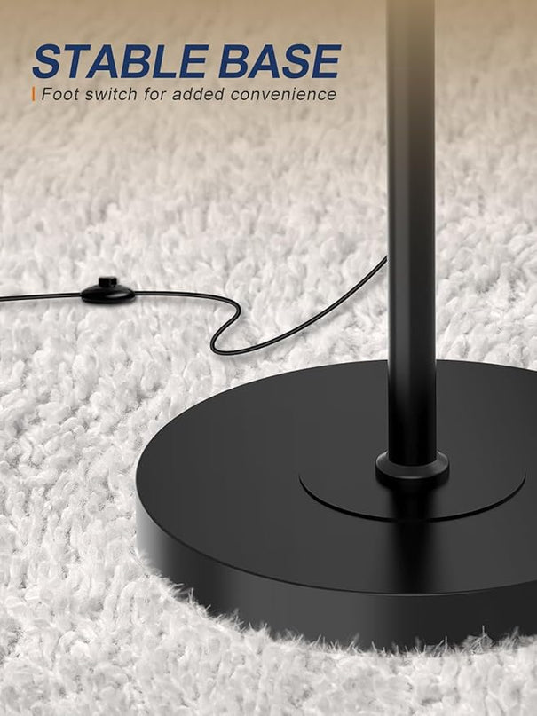 Floor Lamp for Living Room, Modern Standing Floor Lamp with E26 Socket, LED Corner Floor Lamp 68 Inches Tall for Office, Bedroom, Reading or Work - Black with White Lampshade, Bulb Not Included - LeafyLoom