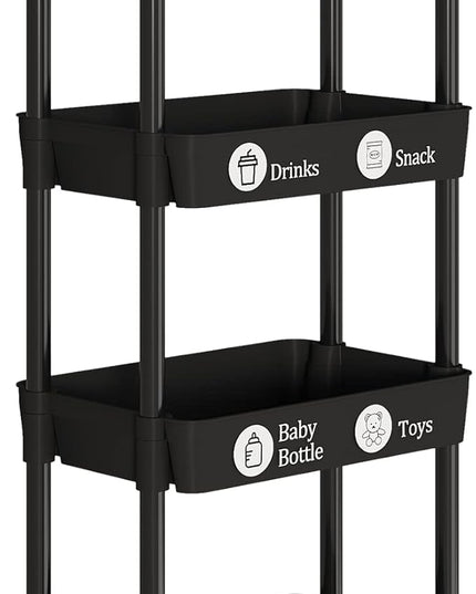 4-Tier Storage Cart,Multifunction Utility Rolling Cart Kitchen Storage Organizer,Mobile Shelving Unit Cart with Lockable Wheels for Bathroom,Laundry,Living Room,With Classified Stickers,Black - LeafyLoom