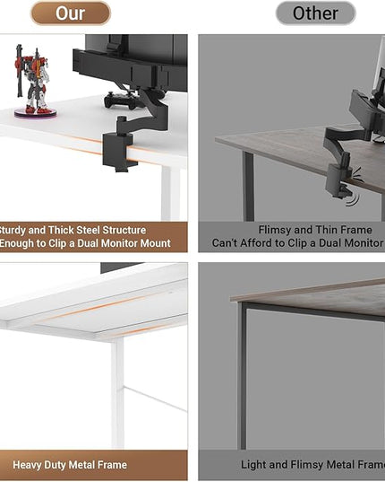 armocity Computer Desk with LED Lights, Gaming Desk with Power Outlet and USB, 40 Reversible Laptop Table with Moveable Monitor Stand, Small Desk for Small Spaces, Office, Gaming Room, White - LeafyLoom