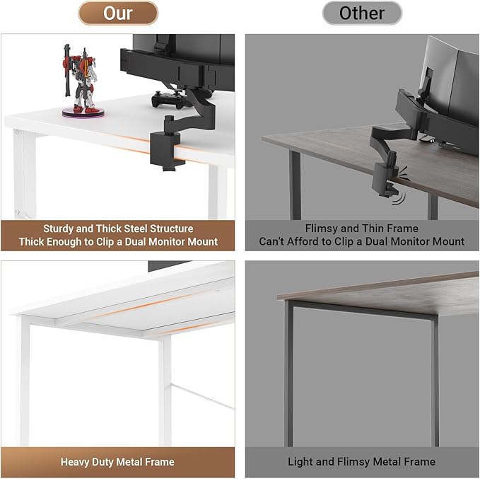 armocity Computer Desk with LED Lights, Gaming Desk with Power Outlet and USB, 40 Reversible Laptop Table with Moveable Monitor Stand, Small Desk for Small Spaces, Office, Gaming Room, White - LeafyLoom