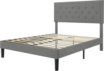 Allewie Queen Size Bed Frame Upholstered Platform Bed with Adjustable Headboard, Button Tufted, Wood Slat Support, Easy Assembly, Light Grey - LeafyLoom
