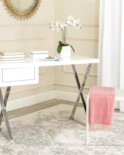 Safavieh Home Collection Hanover Desk, White/Chrome - LeafyLoom
