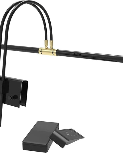 Cocoweb 22" Grand Piano Lamp, LED, Adjustable, Quality Lighting in Black with Brass Accents, with Rechargeable Battery Pack - GPLEDV-22D-BP4 - LeafyLoom