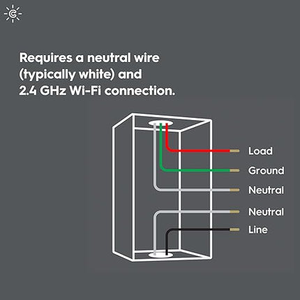 GE CYNC Smart Light Switch, Button Style, Neutral Wire Required, Bluetooth and 2.4 GHz Wi-Fi 4-Wire Switch, Works with Alexa and Google (1 Pack) CYNCSmartHome