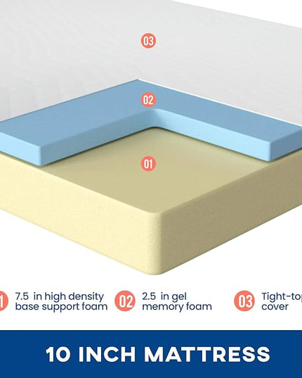 6/8/10/12 inch Gel Memory Foam Mattress for Cool Sleep & Pressure Relief, Medium Firm Mattresses CertiPUR-US Certified/Bed-in-a-Box/Pressure Relieving (10 in, Full) White - LeafyLoom