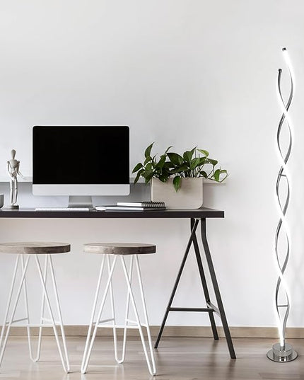 ADISUN 31W Modern Floor Lamp, LED Spiral Floor Lamp for Living Room, 3-Color Dimmable Standing Floor Lamp with Remote Control, 58" Tall Floor Lamp for Living Room Bedroom Office Dining Room (Silver) - LeafyLoom