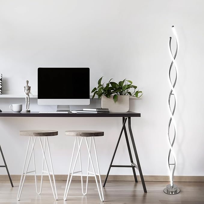 ADISUN 31W Modern Floor Lamp, LED Spiral Floor Lamp for Living Room, 3-Color Dimmable Standing Floor Lamp with Remote Control, 58" Tall Floor Lamp for Living Room Bedroom Office Dining Room (Silver) - LeafyLoom