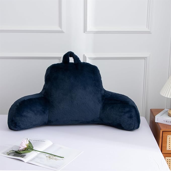 Aimuan Reading Pillow Bed Rest Wedge Large Adult Backrest Pillow with Arms Back Support for Sitting Up in Bed Cushion Incline Rest Sleeping Snoring Pillow, Dark Blue Large - LeafyLoom