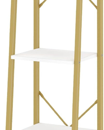 Ladder Shelf, Bookshelf Bookcase, Freestanding Corner Storage Shelve with 2 Hooks for Home Office, Living Room, Kitchen, Bedroom, Industrial, 5-Tier White Gold BC03213G - LeafyLoom