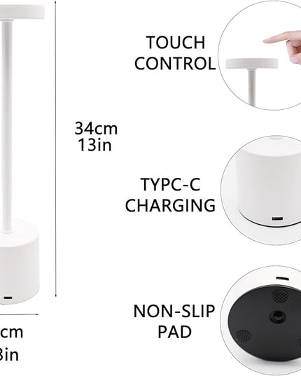 2 Pack Cordless Table Lamp Rechargeable 5000mAh Battery Operated Portable LED Desk Lamp 3 Color Temperature Stepless Dimming for Bedroom Restaurant Coffee Shop Party (White) - LeafyLoom
