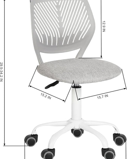 FurnitureR Writing Task Chair for Teens Boys Girls 360 Rolling Wheels Fabric Soft Pad Seat Breathable Backrest, Height Adjustable Liftup 29.5"-34.3", Morandi Grey - LeafyLoom