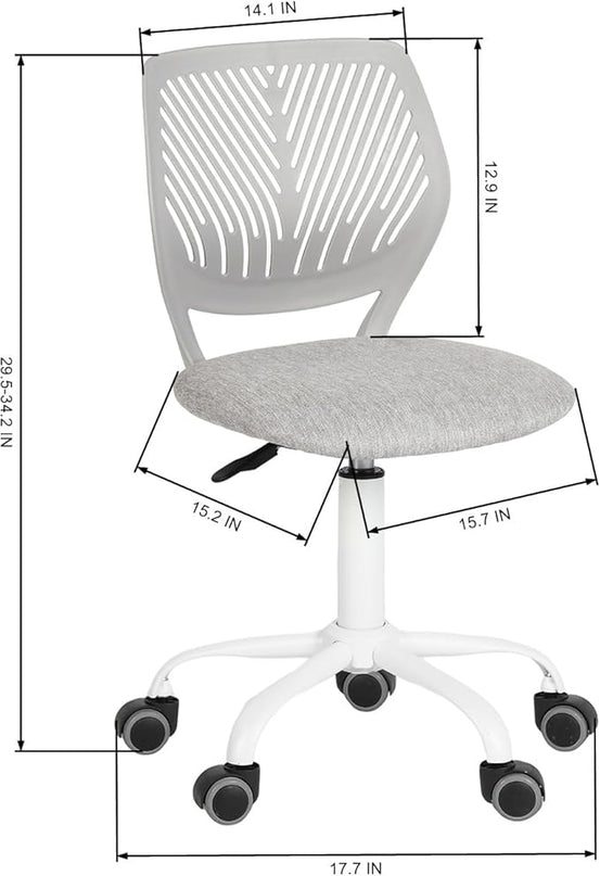 FurnitureR Writing Task Chair for Teens Boys Girls 360 Rolling Wheels Fabric Soft Pad Seat Breathable Backrest, Height Adjustable Liftup 29.5"-34.3", Morandi Grey - LeafyLoom