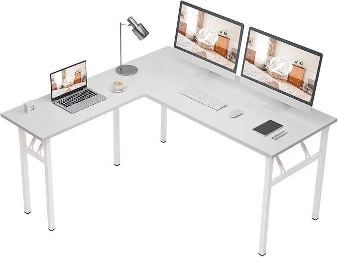 DlandHome Reversible L-Shaped Desk Large Corner Desk Folding Table Computer Desk Home Office Table Computer Workstation, White DND-ND11-WW - LeafyLoom