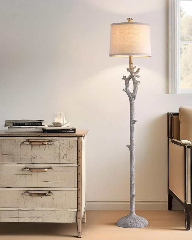 OYEARS Retro Farmhouse Floor Lamp for Living Room Rustic Standing Lamps Tree Trunk Deco Modern Country Vintage Wood Grain 59.75" Tall Corner Floor Lamp Bedroom Office - LeafyLoom