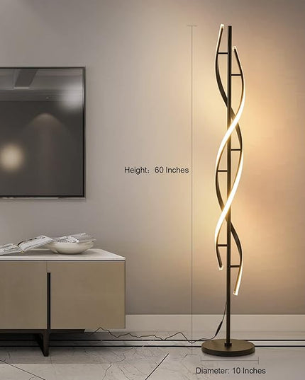 Spiral LED Floor Lamp for Bedroom,Modern Floor Lamp with Remote Control 60 Inch Dimmable Black Floor Lamp 48W Standing Lamp Timing 3 Color Temperature Corner Floor Lamps for Living Room - LeafyLoom
