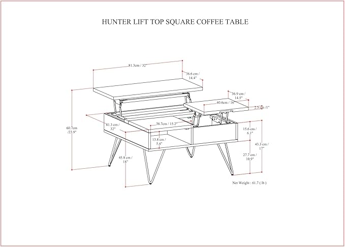SIMPLIHOME Hunter Lift Top Square Coffee Table, 32 inch, Oak - LeafyLoom