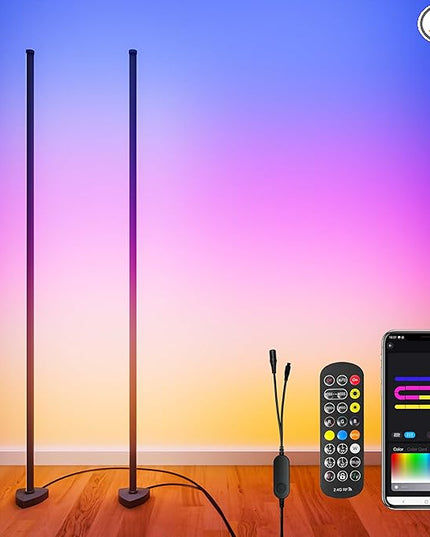 Corner Floor Lamp, Synced Dual Lights LED Control Floor Lamp RGB+ICW Light 56" Smart LED Corner Lamp App and Remote for Living Room Gaming Bedroom and Etc.(1 Pair) - LeafyLoom