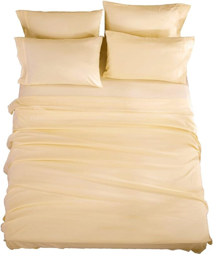 SONORO KATE Bed Sheet Set Super Soft Microfiber 1800 Thread Count Luxury Egyptian Sheets 18-Inch Deep Pocket，Wrinkle and Hypoallergenic-6 Piece (Ivory, King-6 Piece) - LeafyLoom